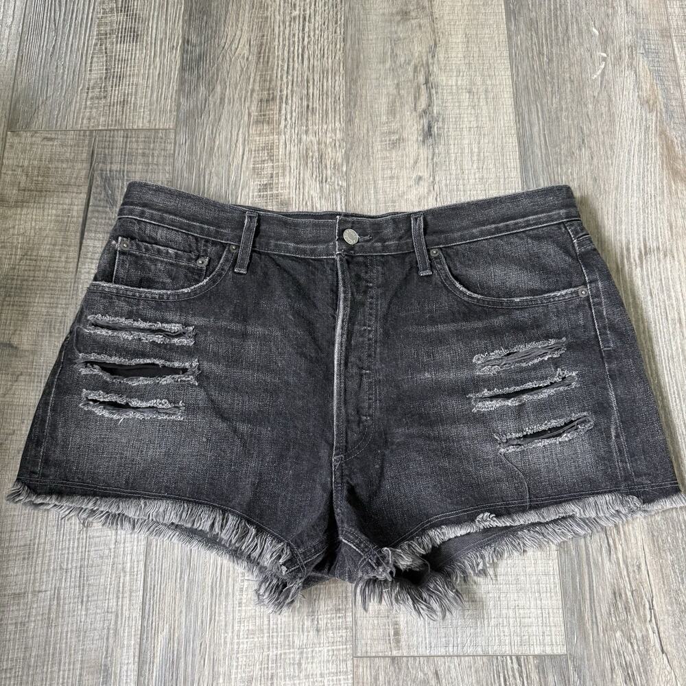 AGOLDE Parker Cut-off Distressed Denim Button Fly Shorts 32 Black Gray 2.5”
